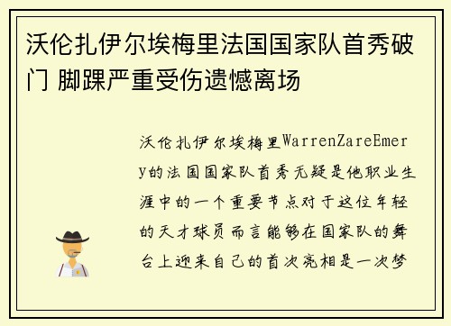 沃伦扎伊尔埃梅里法国国家队首秀破门 脚踝严重受伤遗憾离场